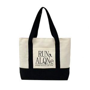 Contrast canvas tote bag with large capacity and minimalist black and white design