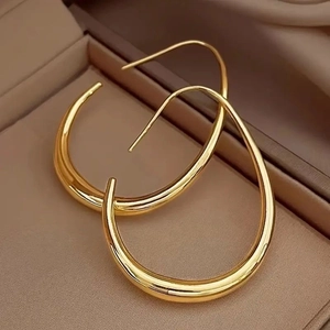 Boucles D'oreilles Créoles Goutte D'eau Ovales Acier Inoxydable Minimaliste Poli Accessoires Mode Femmes