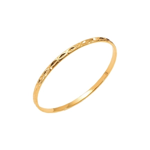 Elegant gold diamond-cut cross pattern titanium steel bangle with shimmering finish