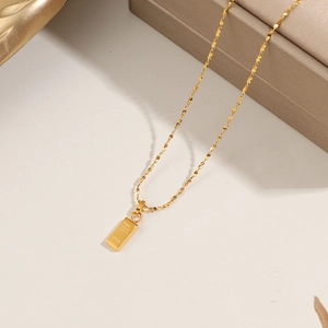 Collier avec pendentif lingot d'or en acier titane de haute qualité pour femmes