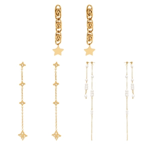 Star tassel and pearl zircon earrings set in 18k gold plated stainless steel finish
