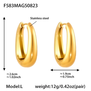 Dimensions détaillées pour créoles en forme de U en acier inoxydable plaqué or 18 carats