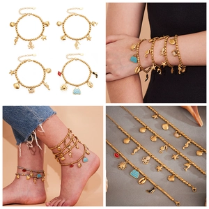 Detailed view of gold ocean-themed bracelet featuring starfish and octopus charms
