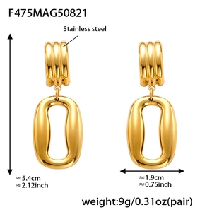 Close-up of golden irregular double hoop earrings with detailed size measurements
