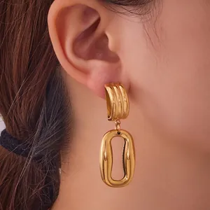 Minimalist Stainless Steel Hollow Hoop Earrings With 925 Sterling Silver Post 18K Gold Plated Irregular Geometric Jewelry For Women