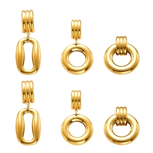 Irregular hollow gold-plated metal earrings with vintage industrial double ring design