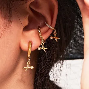 Stainless Steel Zircon Dangle Hoop Earrings For Women Gold Plated Heart Star Infinity Snake Scissors Fashion Jewelry