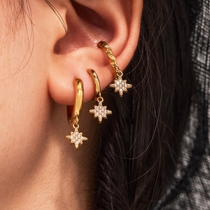Elegant 18k gold plated stainless steel star hoop earrings with zircon stones