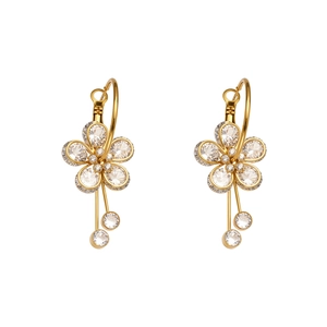 Elegant gold flower earrings with zircon crystals and long dangling fringe tassels