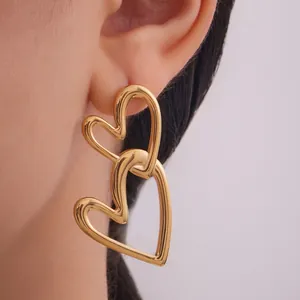 Stainless Steel Interlocking Hearts Drop Earrings 18K Gold Plated Niche Design Minimalist Fashion Jewelry For Women