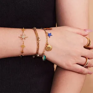 Bracelet De Cheville Thème Océan Acier Inoxydable Zircon Étoile De Mer Émail Bijoux Pour Femmes Accessoire De Plage