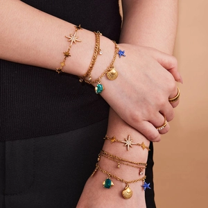 Ensemble de bracelets océan en acier doré avec breloques étoile de mer et zircon