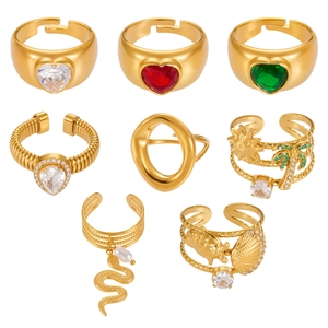 18k vergulde open ringen set met 5A zirkoon hartjes, schildpad en palmboom bedels