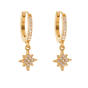 Gold-plated stainless steel star hoop earrings featuring brilliant cubic zirconia stones