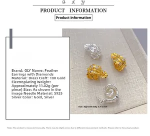 Detailed size and material specs of leaf-shaped earrings with cubic zirconia and S925 pins