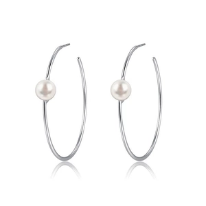 Elegant 925 silver pearl hoop earrings with glossy finish and minimalist luxury style