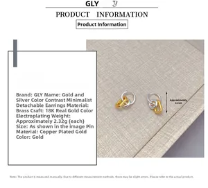Détail de créoles bicolores amovibles en laiton avec placage en or véritable 18 carats