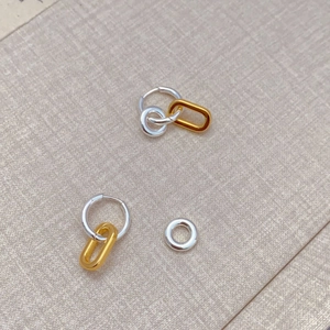 Boucles d'oreilles créoles amovibles bicolores or et argent de style vintage français