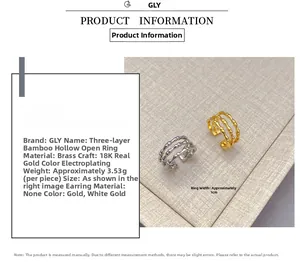 Detailed view of triple-layered bamboo hollow rings in 18K gold and silver plating