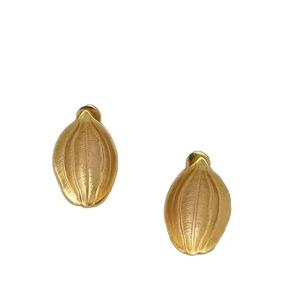 Pastoral pomegranate seed stud earrings in brushed gold finish with 925 silver needles
