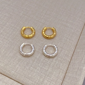 Hammered Huggie Hoop Earrings Copper Real Gold Plated Minimalist Textured Geometric Jewelry For Women