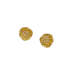 Boucles d'oreilles dorées en maille creuse avec zircons blancs au design irrégulier