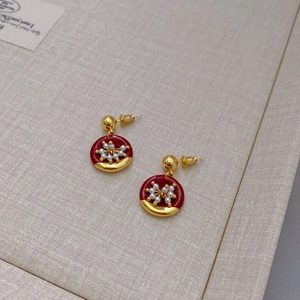 Orecchini Pendenti Smalto Vintage Con Perno In Argento Sterling 925 Ottone Placcato Oro Perla Artificial Retro Per Donne