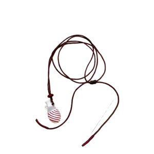 Retro colorful enamel ceramic jar pendant necklace with adjustable dark red braided rope