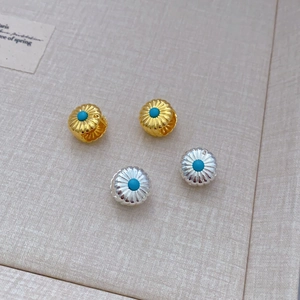 Vintage Round Hoop Earrings With Inlaid Turquoise Gold Plated Brass Geometric Niche Design Retro Style Jewelry For Women