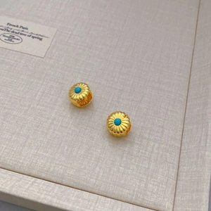 Gold plated turquoise round drop earrings with radiant textured design for women