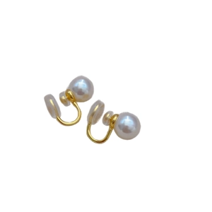 Elegant gold-plated U-shaped clip-on pearl earrings set for non-pierced ears in white background