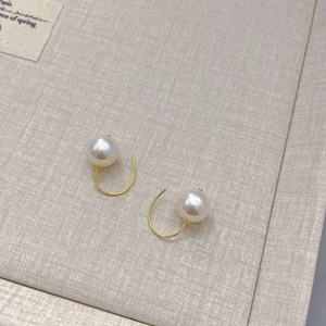 Elegant 12mm white pearl drop earrings with golden hook wire minimalist jewelry