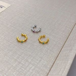 Colorful Rhinestone C-Shaped Ear Cuff Copper Real Gold Plated Non-Pierced Geometric Minimalist Jewelry For Women