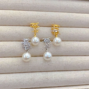 Hollow Geometric Dangle Earrings With 925 Sterling Silver Earring Post Zircon And Freshwater Pearl For Women Elegant