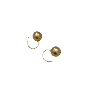 Elegant 12mm champagne gold pearl drop earrings with minimalist C-shape golden hooks