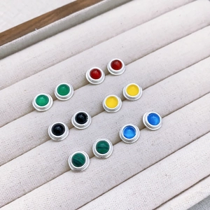 Round Gemstone Stud Earrings Copper With 925 Sterling Silver Earring Post Retro Small Versatile Jewelry