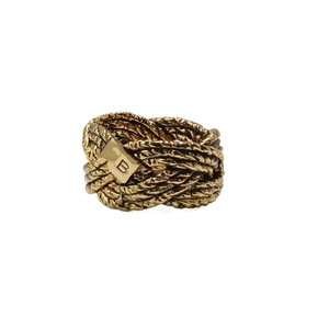 Vintage gold braided twist wide ring featuring a rectangular plaque with letter B