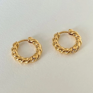 Classic gold twisted rope hoop earrings with minimalist braided design for women