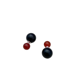 Orecchini vintage in argento con legno di ebano nero e perle di agata rossa naturale