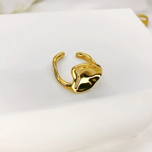 Adjustable 18K gold-plated irregular wavy ring with a liquid metal lava design for women