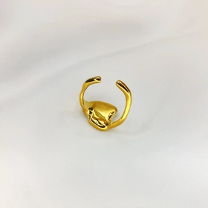 Minimalist 18K gold plated adjustable lava ring with organic flowing irregular design