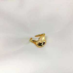 Irregular 18K gold-plated adjustable ring with lava liquid metal minimalist design