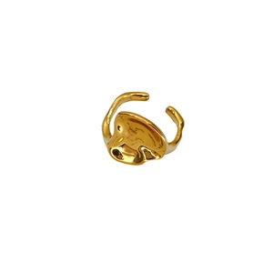 Minimalist 18K gold plated adjustable open ring with irregular organic lava texture