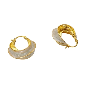 Fashion 18K gold plated hoop earrings with wavy enamel inlay and pearlized texture