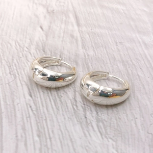 Polished silver 18K gold plated brass huggie hoop earrings with minimalist thick design