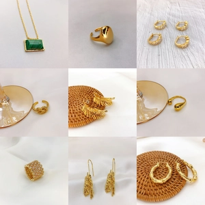 Modeschmuck Kupfer 18 Karat Vergoldet Kiefernnadel Blatt Ohrring Bambusreifen Ring Malachit Halskette Für Frauen
