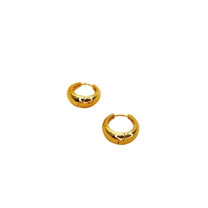 Polished 18K gold plated brass chunky hoop earrings with a thick C-shape design for women
