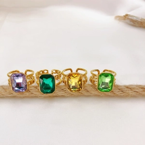 18K gold plated rectangular gemstone rings with open chain bands in multiple colors