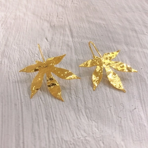 Elegant 18K gold-plated leaf earrings with hammered texture and minimalist hook design