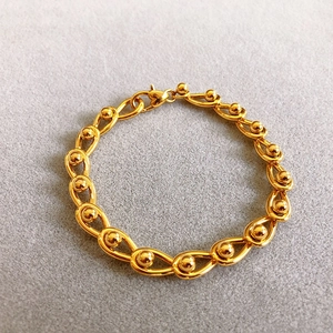 18K Vergoldetes Kupfer Tropfen Gliederkette Armband Halskette Geometrischer Perleneinsatz Punk Retro Schmuck Für Damen Herren
